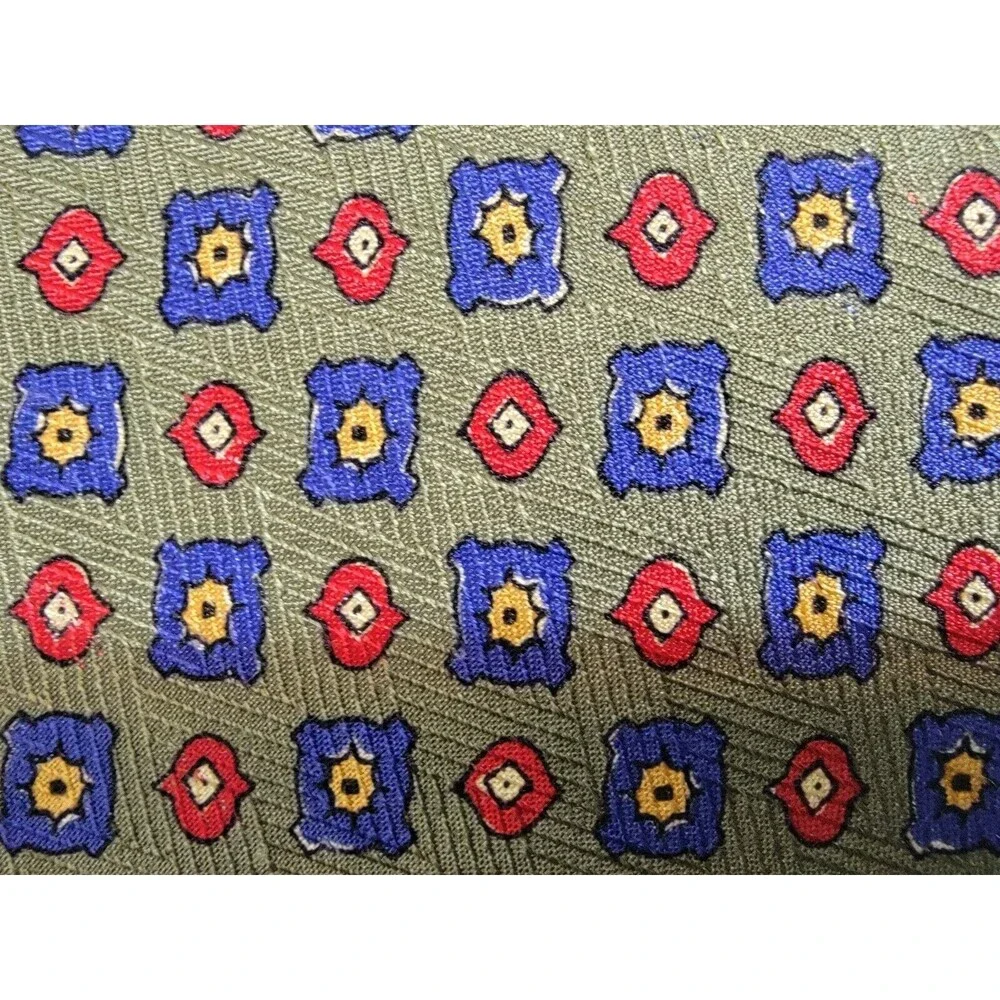 VTG 90s‎ Polo Ralph Lauren green foulard geometric 100% silk hand made tie USA